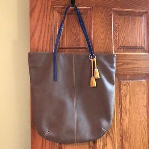 LOFT handbag beige leather with indigo strap